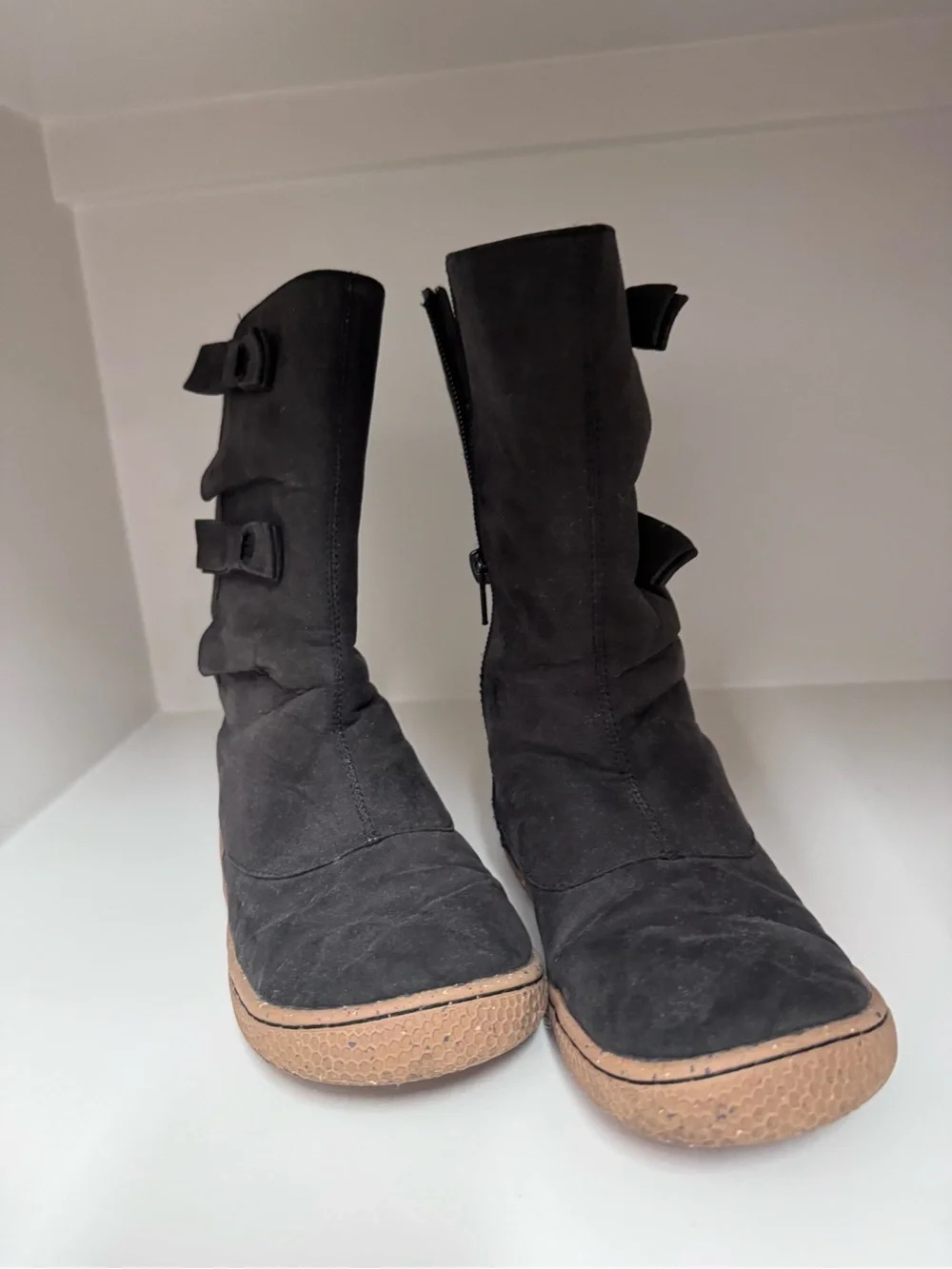 Livie & Luca Black Girls' Mid-Calf Boots with Bow Accents